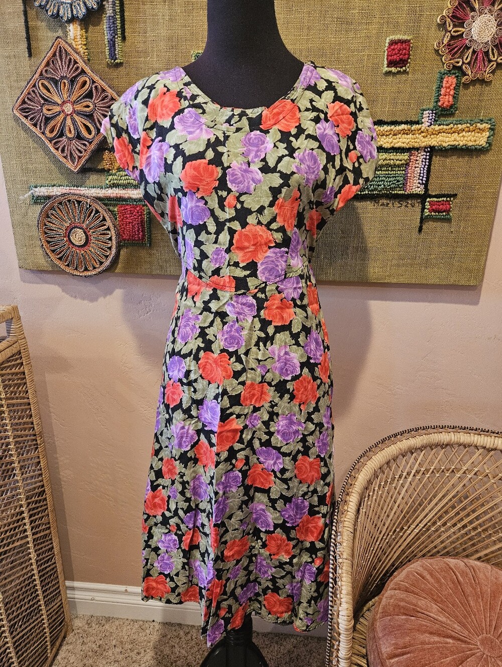 RAD 💚💜🧡 Contempo Casuals 90s A-Line Pullover Bright Floral Dress